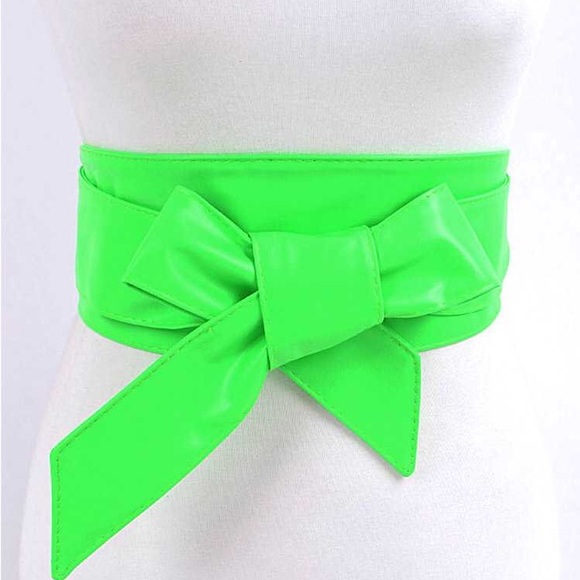 Neon Vegan Leather Obi Adjustable Waist Statement Belt - Picture 3 of 7